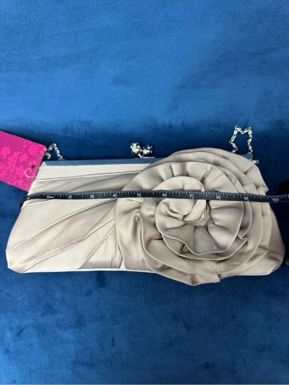 Lulu Townsend Taupe Satin Rose Frame Clutch
